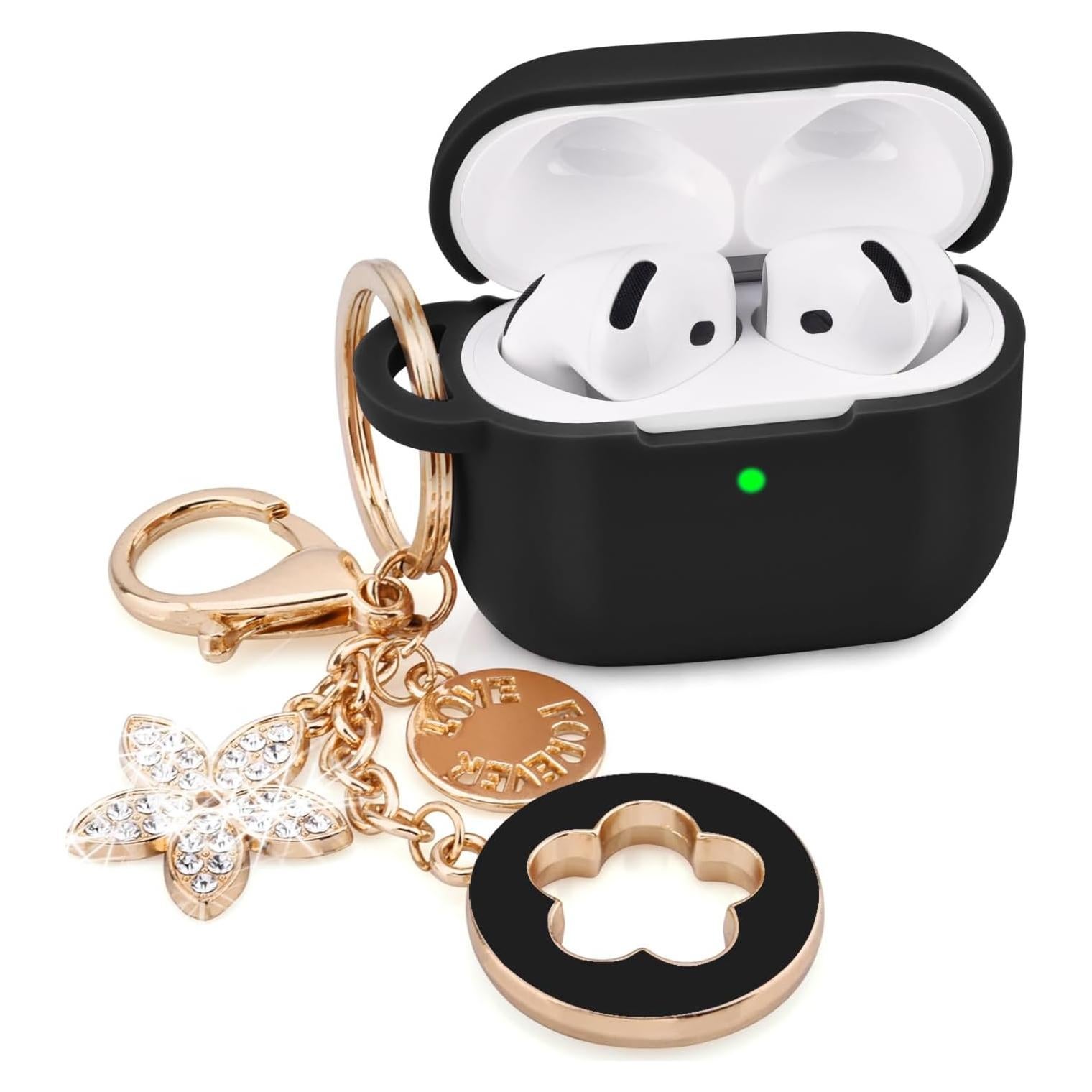 Funda de Silicona VISOOM para AirPods 4 - Color Negro con Llavero