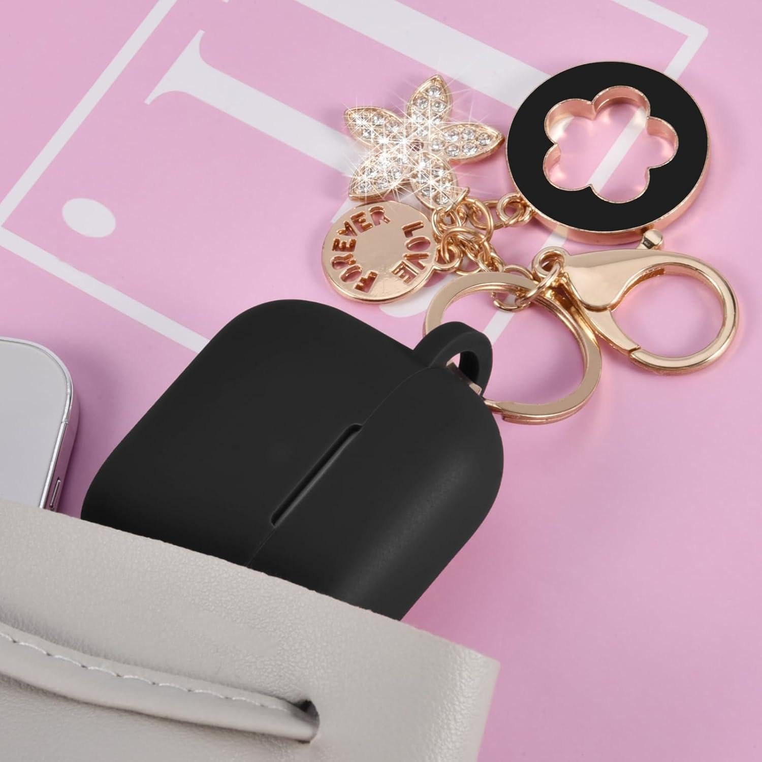 Funda de Silicona VISOOM para AirPods 4 - Color Negro con Llavero
