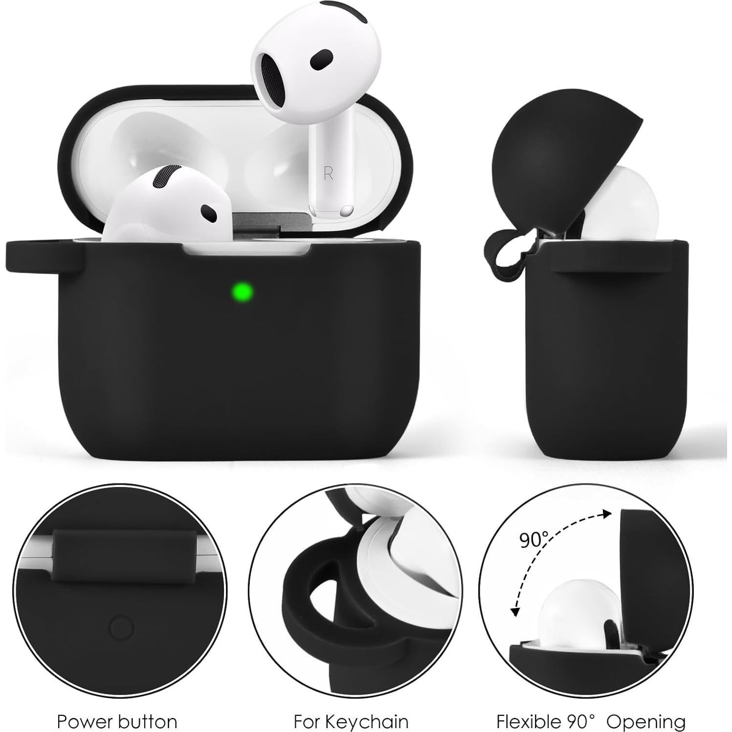 Funda de Silicona VISOOM para AirPods 4 - Color Negro con Llavero