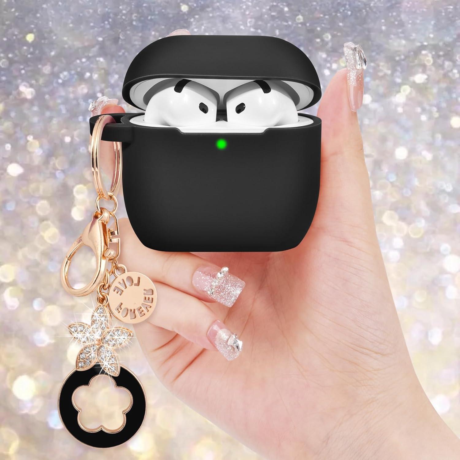 Funda de Silicona VISOOM para AirPods 4 - Color Negro con Llavero