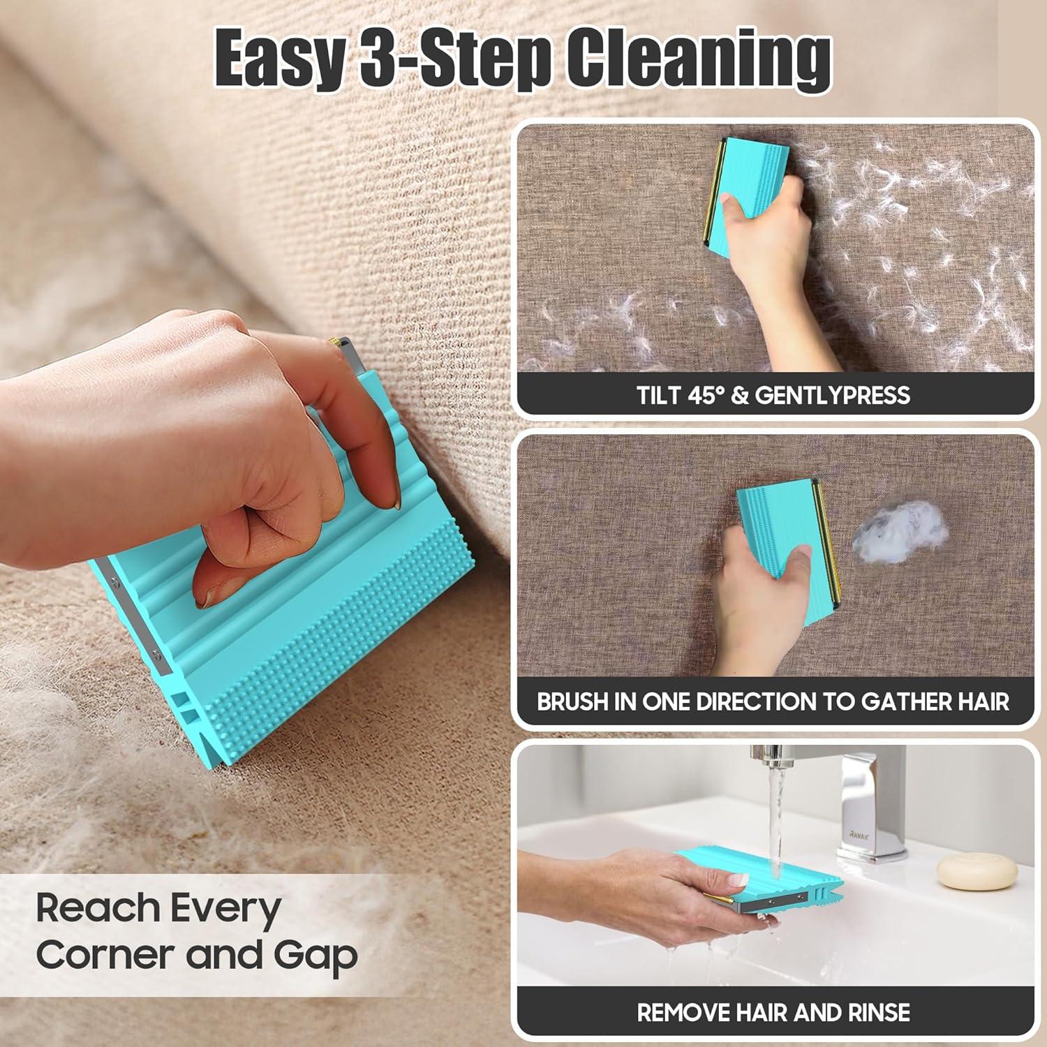 Quitapelos para Mascotas SAMFAT 2-en-1 Azul - Raspador y Cepillo