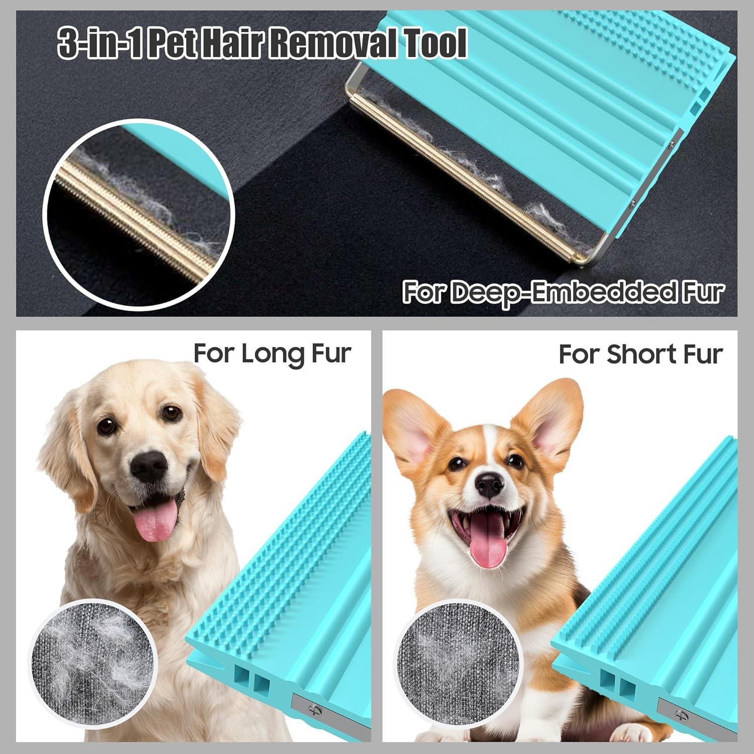 Quitapelos para Mascotas SAMFAT 2-en-1 Azul - Raspador y Cepillo