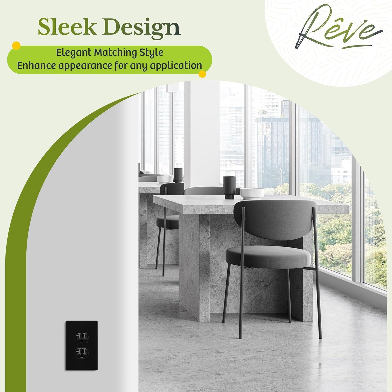 Placa de Pared Dúplex TG Mediana Sin Tornillos Negro 12.39x7.91cm