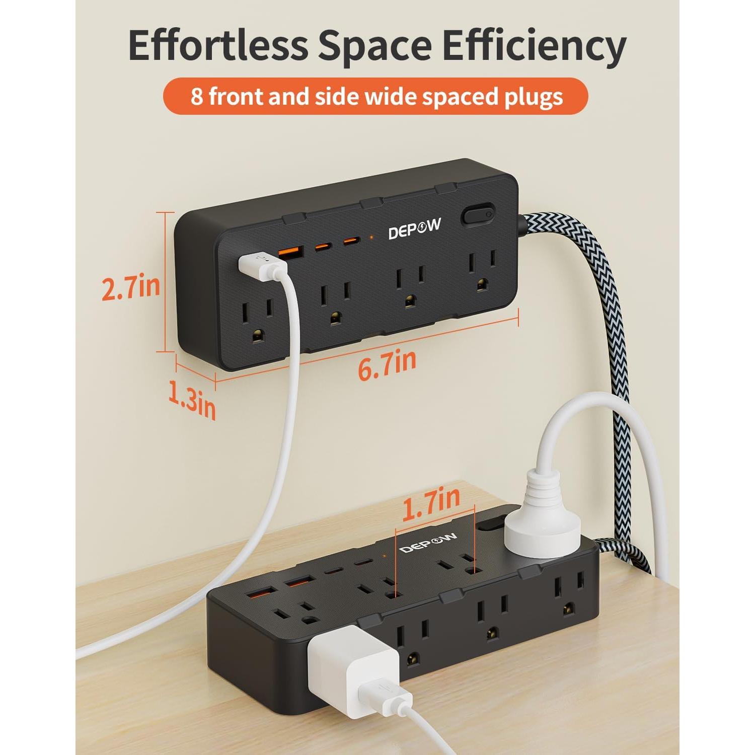 Regleta de Energía DEPOW 12 en 1 con 8 Salidas y 4 USB