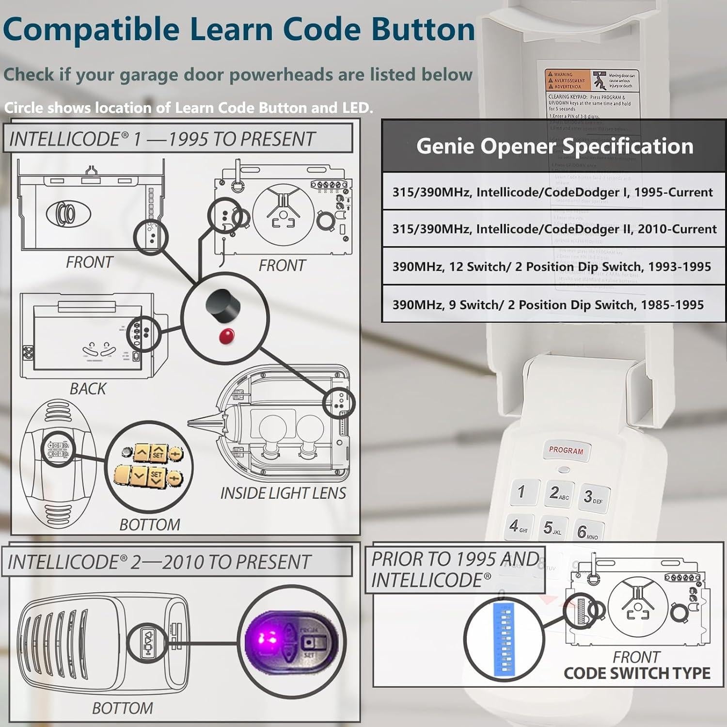 Teclado Inalámbrico para Garaje Genie - Compatible con Intellicode