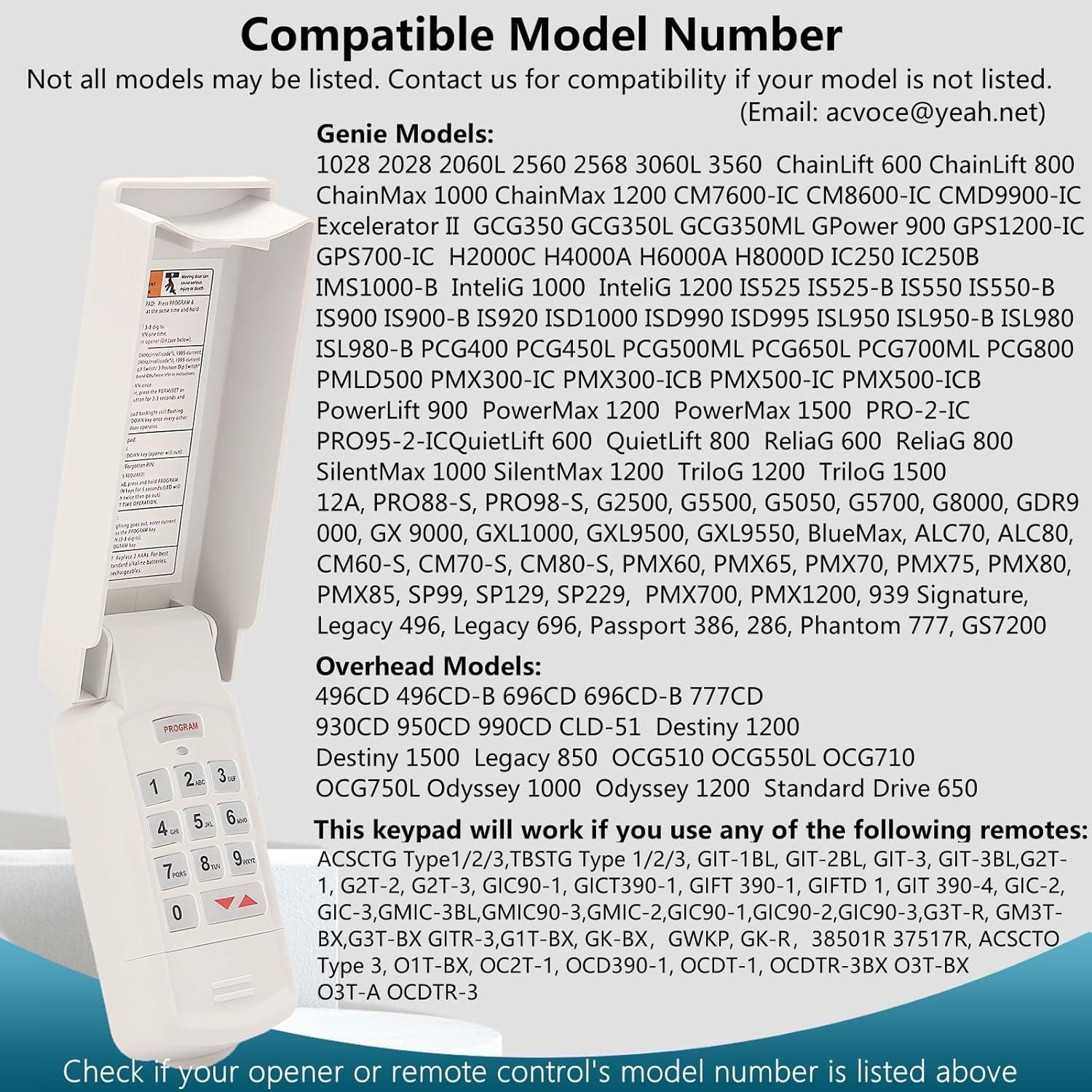 Teclado Inalámbrico para Garaje Genie - Compatible con Intellicode