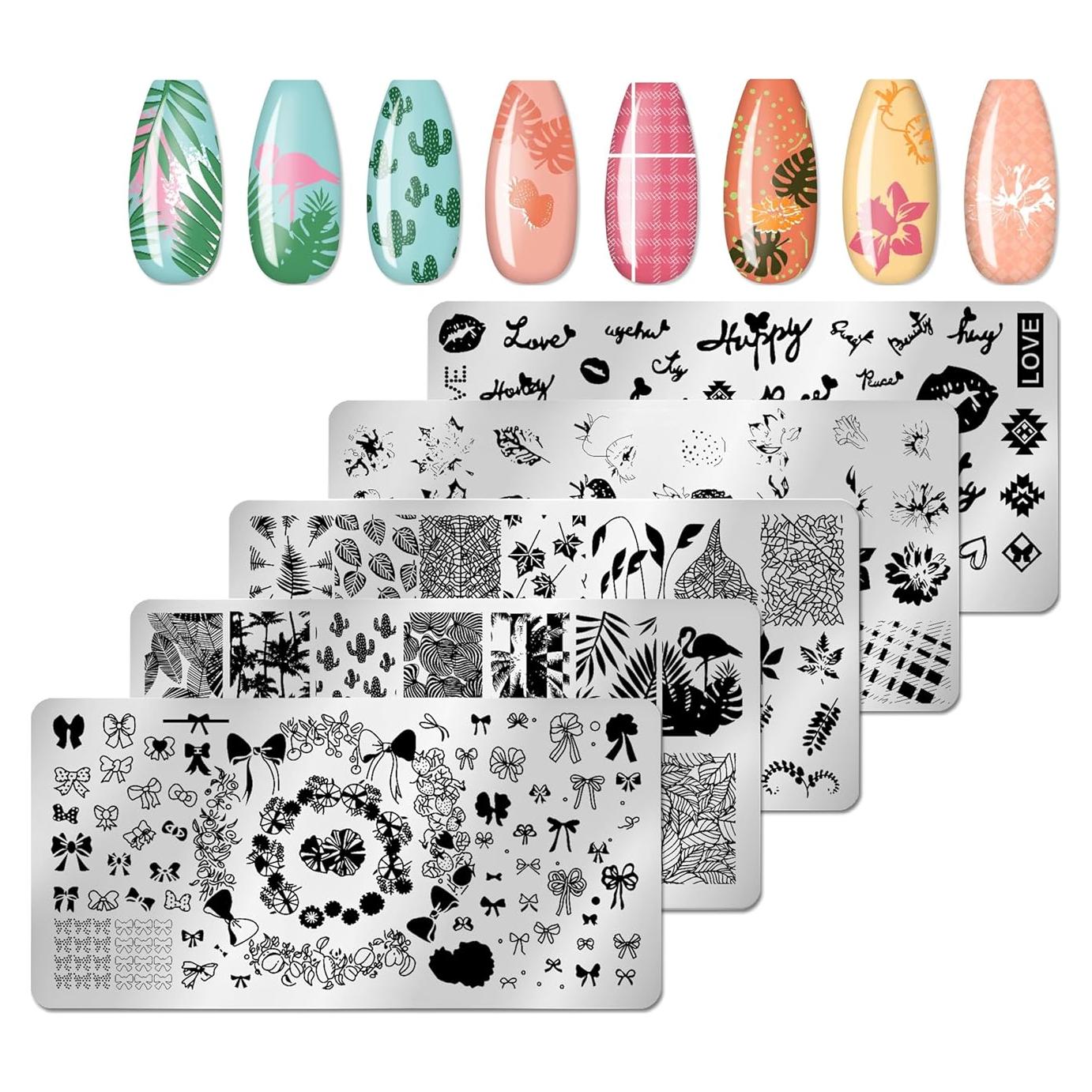 Kit de Estampado de Uñas JERCLITY 6 Piezas Acero Inoxidable