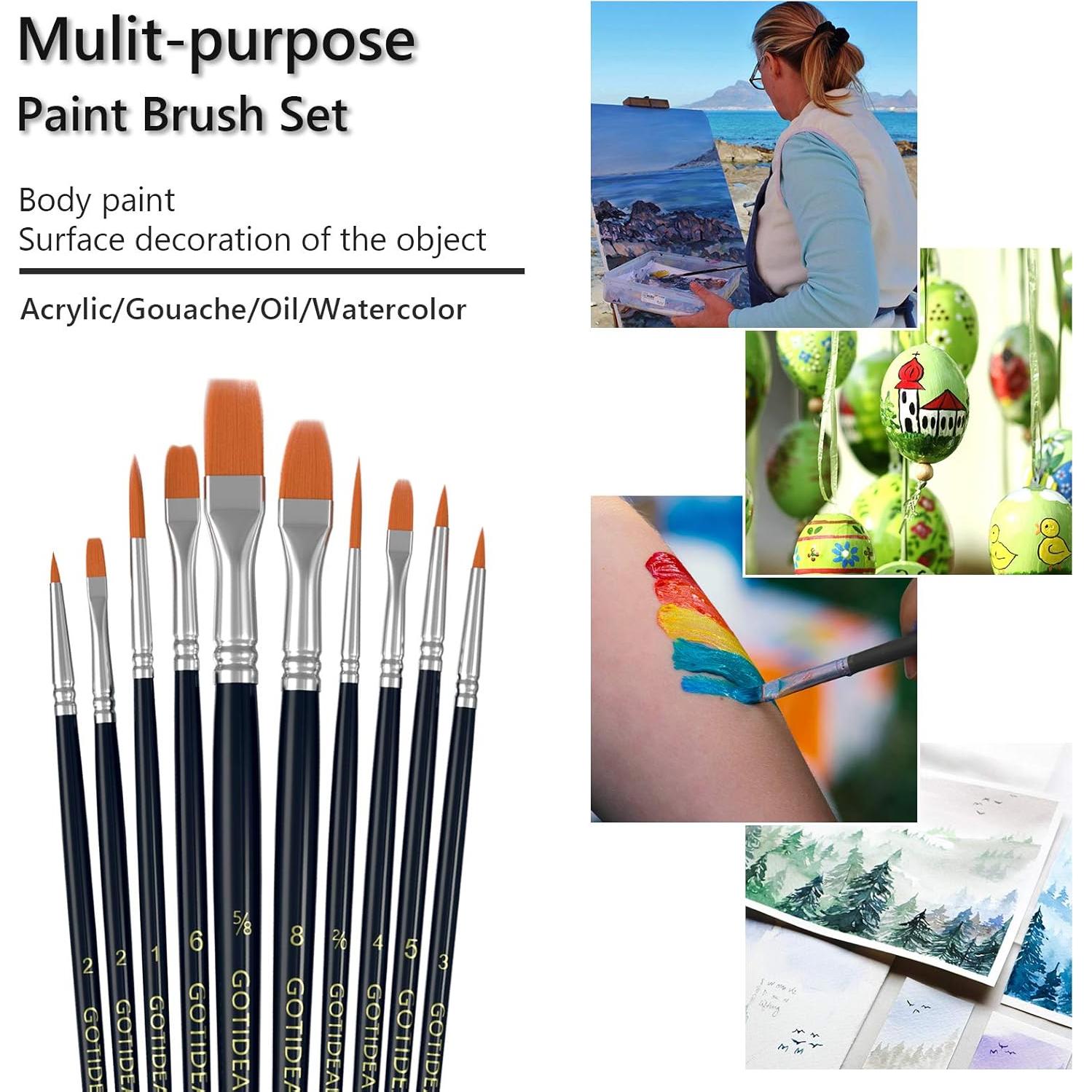 Juego de Pinceles GOTIDEAL 10 Pcs Nailon para Acrílico y Aceite