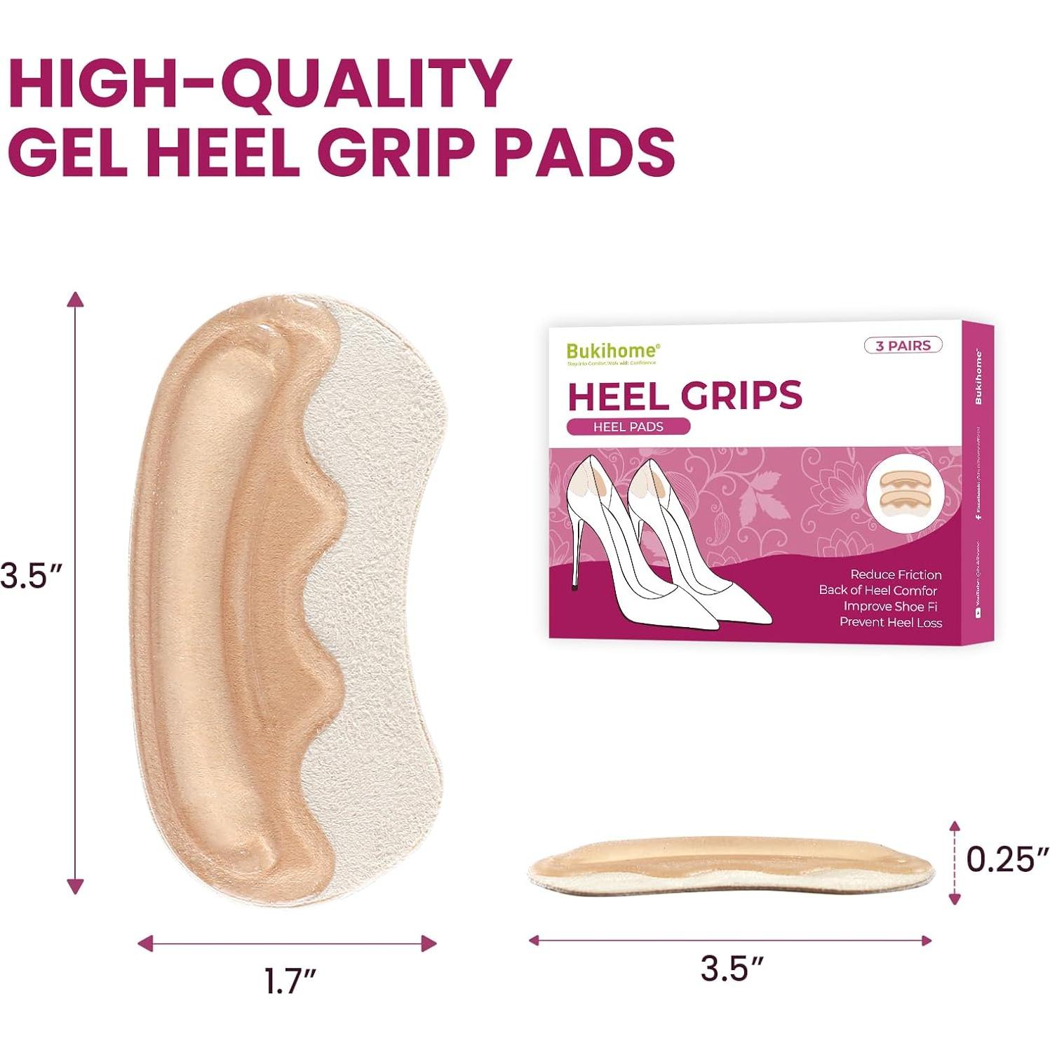 Almohadillas de Talón de Gel Bukihome - 3 Pares Beige