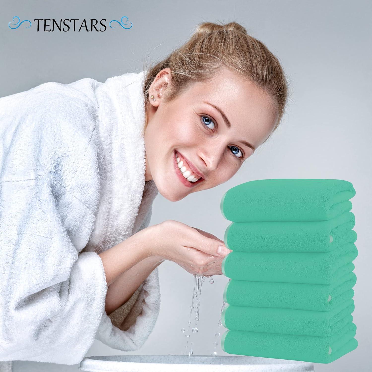 Set de 6 Toallas de Mano TENSTARS Microfibra Verde Aqua 40x71 cm