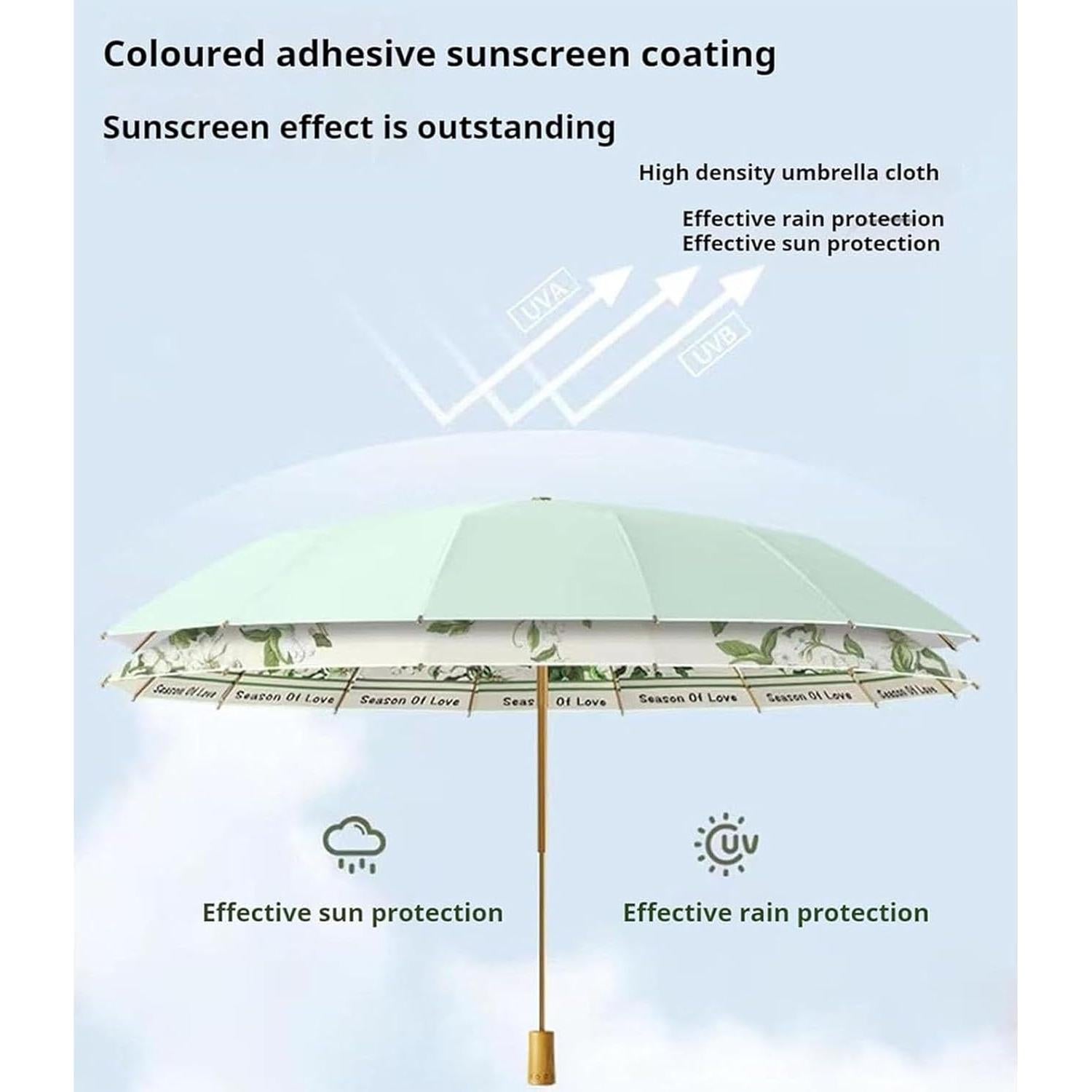 Sombrilla Plegable MENHLAGDI UV 50+ Impermeable Verde-Gardenia