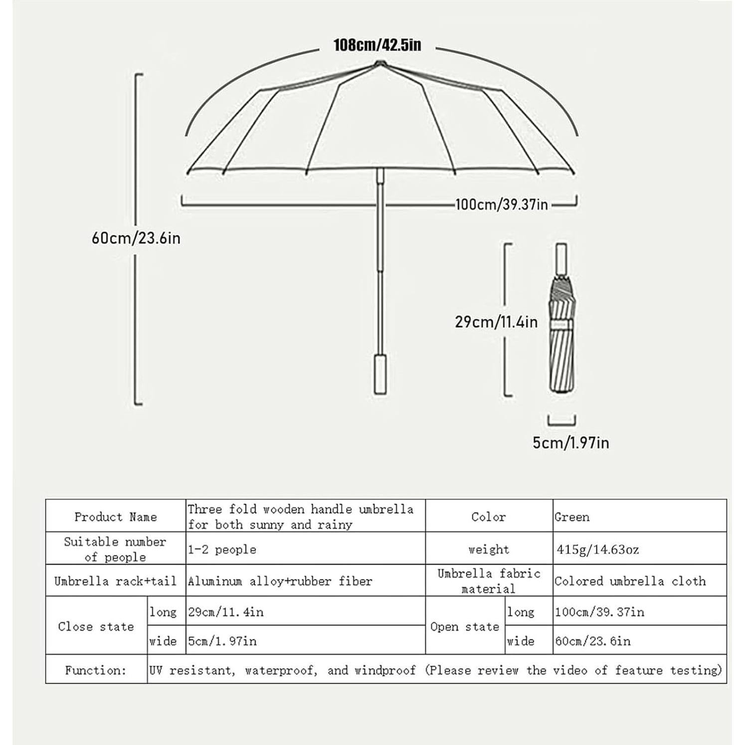 Sombrilla Plegable MENHLAGDI UV 50+ Impermeable Verde-Gardenia