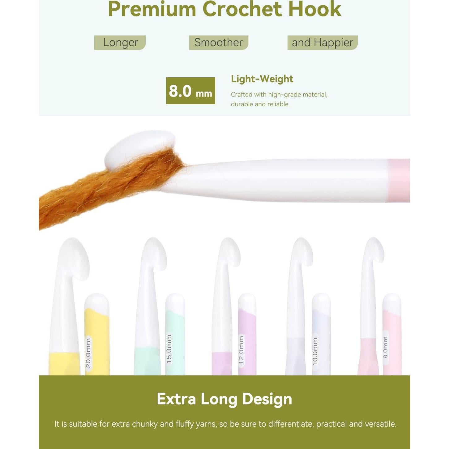 Gancho de Crochet Aeelike 8.0mm Ergonómico con Mango de Goma