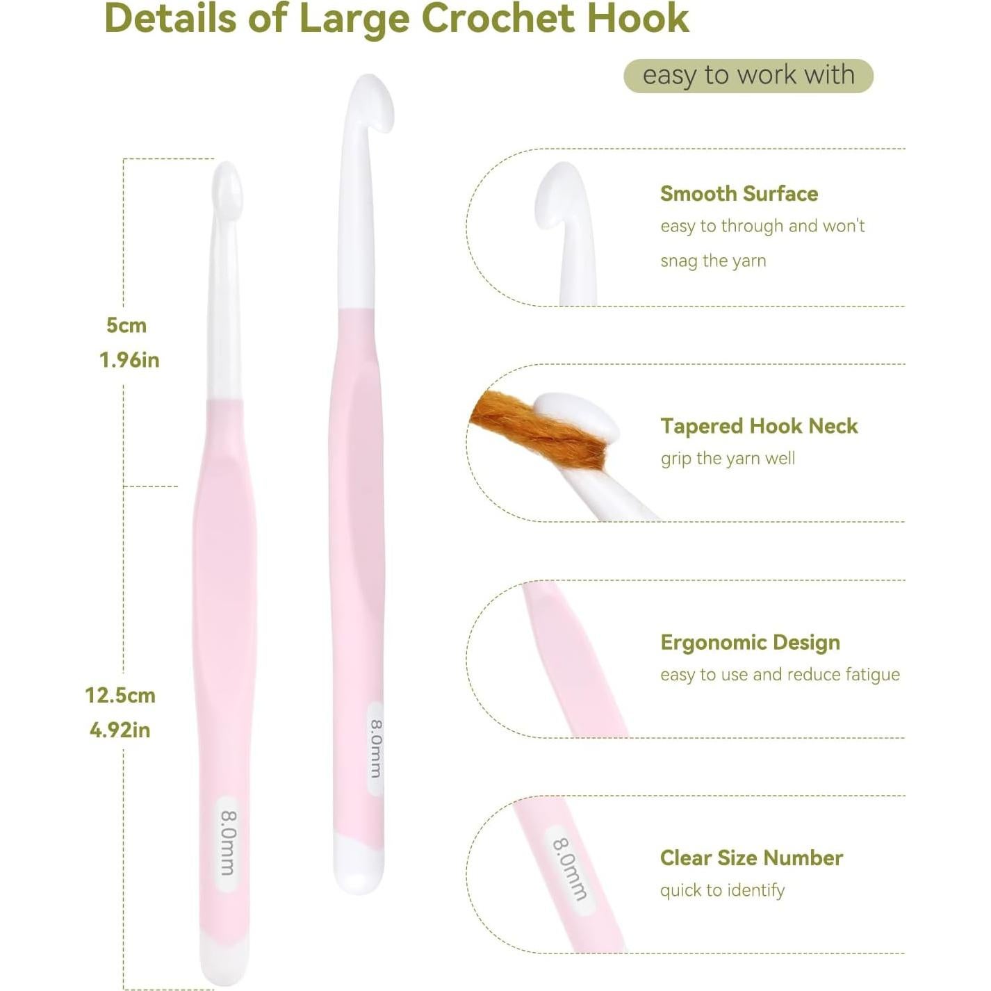 Gancho de Crochet Aeelike 8.0mm Ergonómico con Mango de Goma