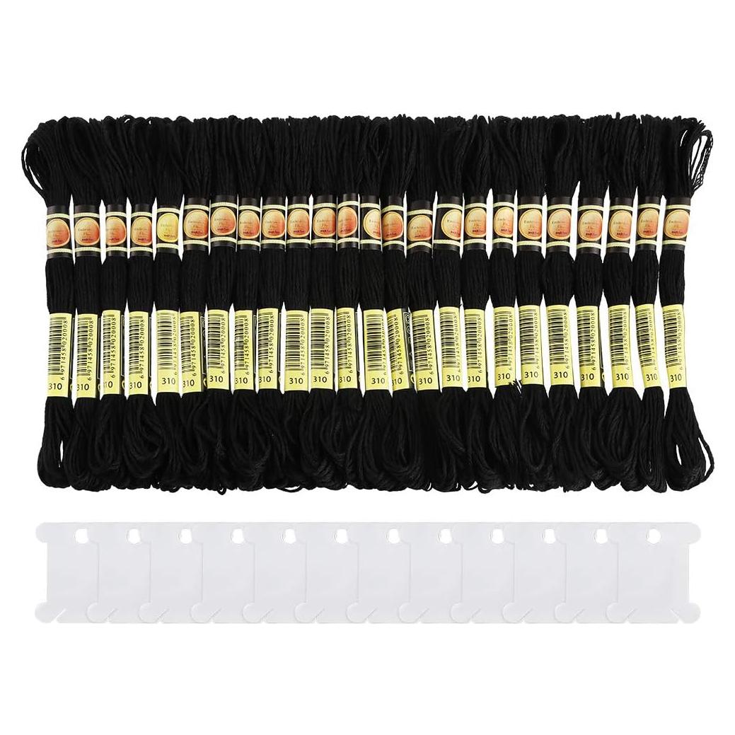 Hilo de Bordado Negro Pllieay 24 Madejas 8m para Pulseras