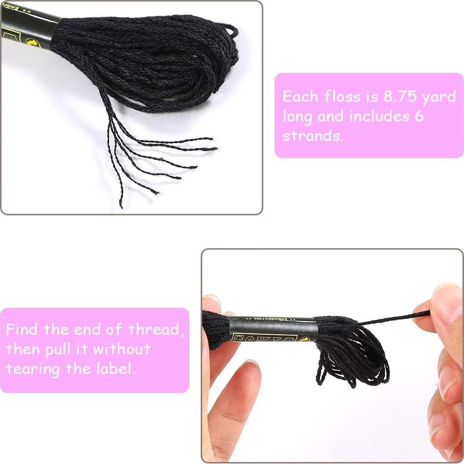 Hilo de Bordado Negro Pllieay 24 Madejas 8m para Pulseras