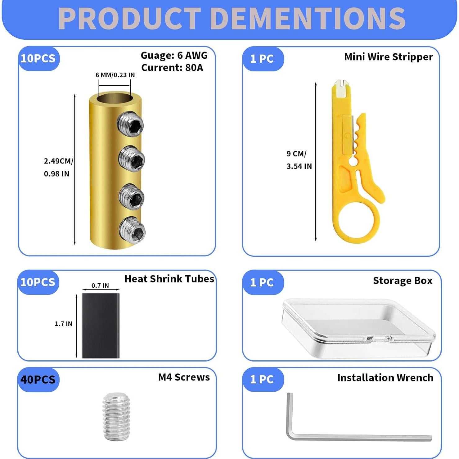 Kit de Conectores de Cable 6 AWG Onfunlee 10 Pcs 80A