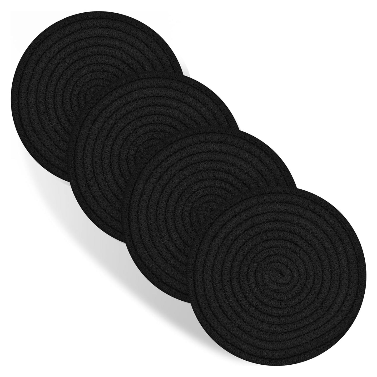 Trivetes de Algodón Dakartoon, 4 Piezas, 20.32 cm, Negro