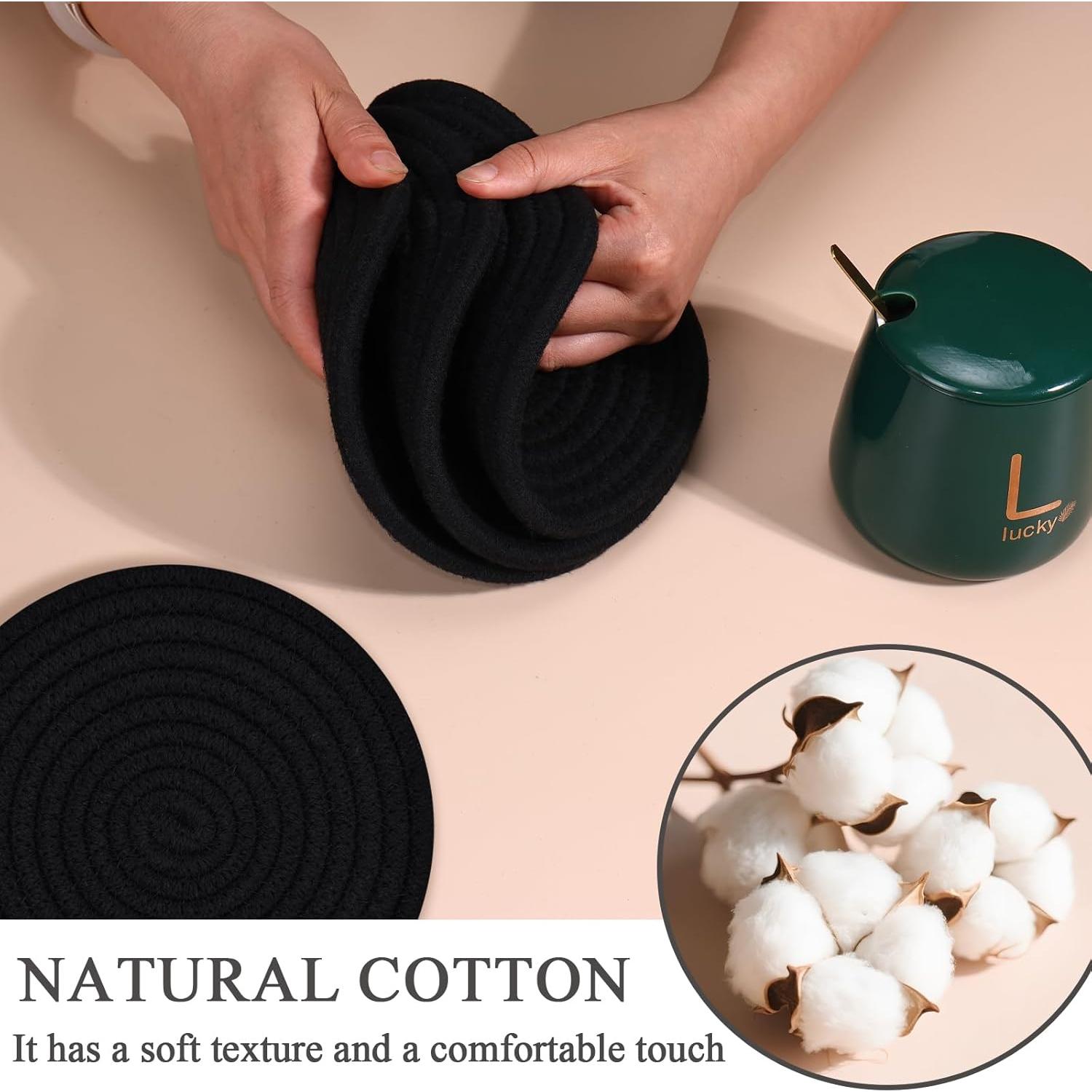 Trivetes de Algodón Dakartoon, 4 Piezas, 20.32 cm, Negro