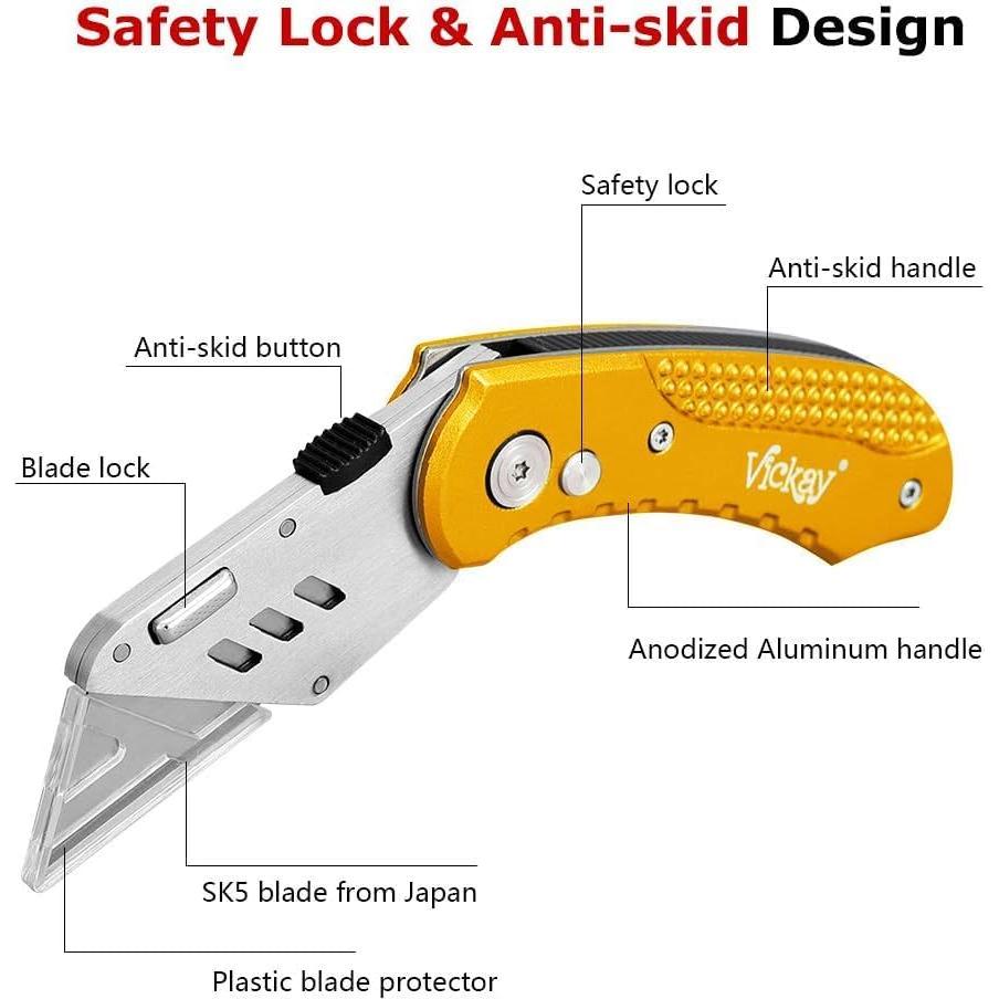 Cuchillo Utility Plegable Vickay Amarillo con 5 Cuchillas SK5