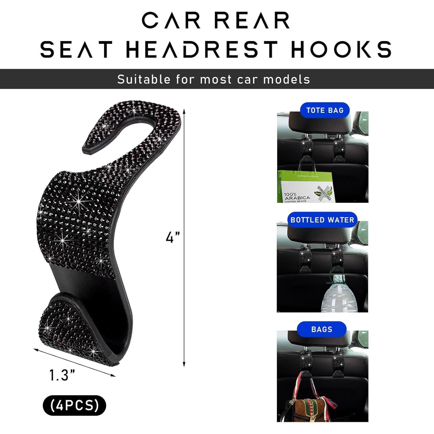 Ganchos de Reposacabezas de Coche Brillantes Gasedin 4 PCS Negro