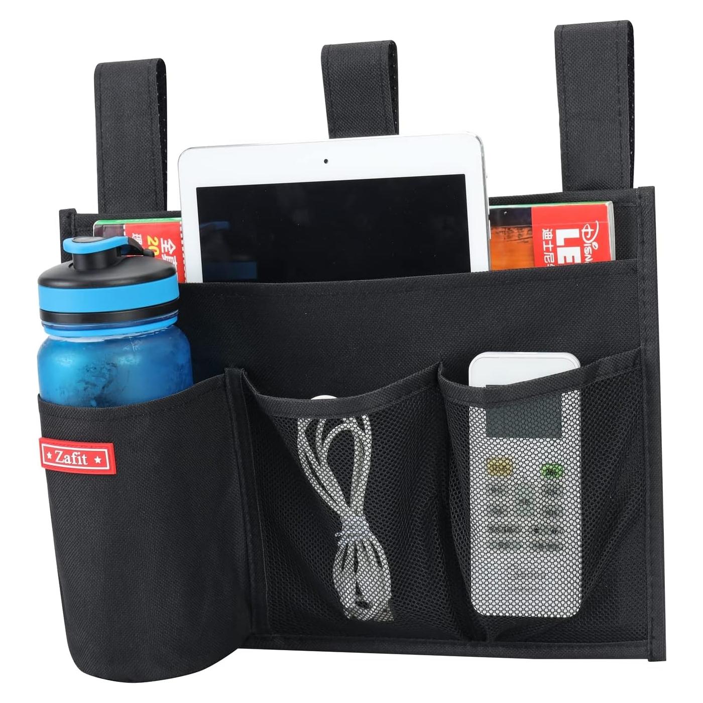 Caddy Colgante Zafit para Mesa de Noche - Organizador 4 Bolsillos Negro