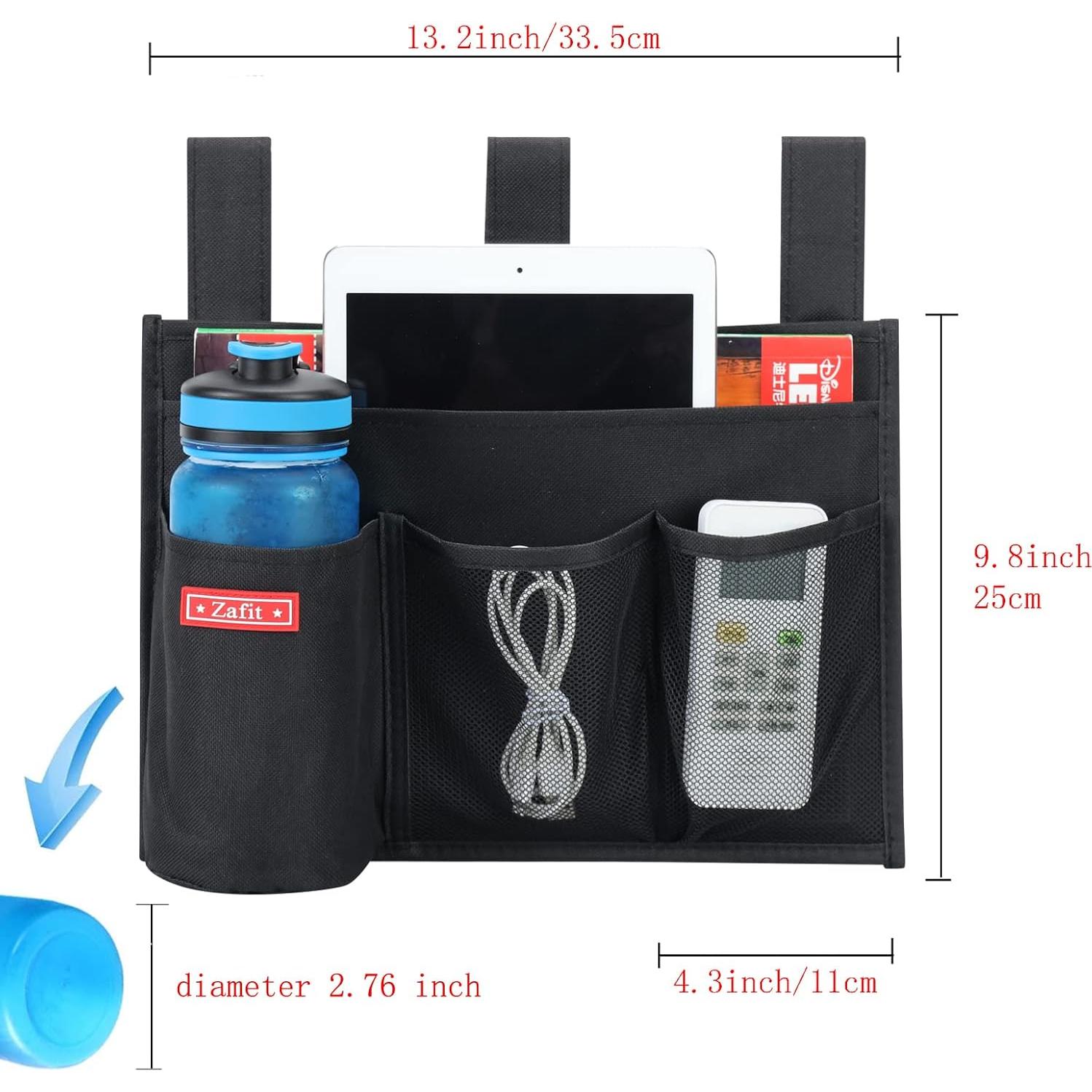 Caddy Colgante Zafit para Mesa de Noche - Organizador 4 Bolsillos Negro