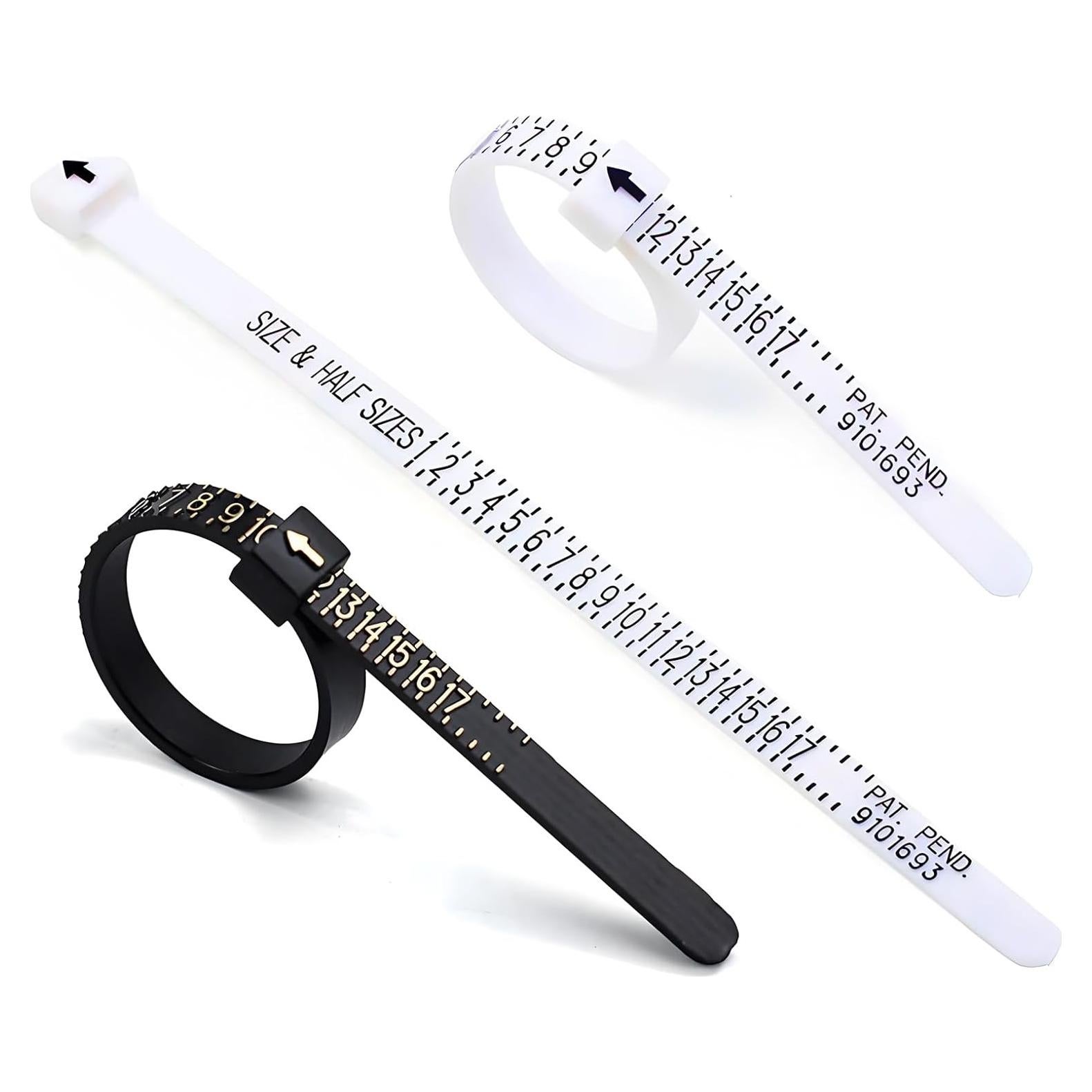 2 Pack US Ring Sizer Measuring Gauge, 1-17 US Rings Size, Plastic Finger Sizing Measure Tool, Reusable Jewelry Sizing Tools, Black White