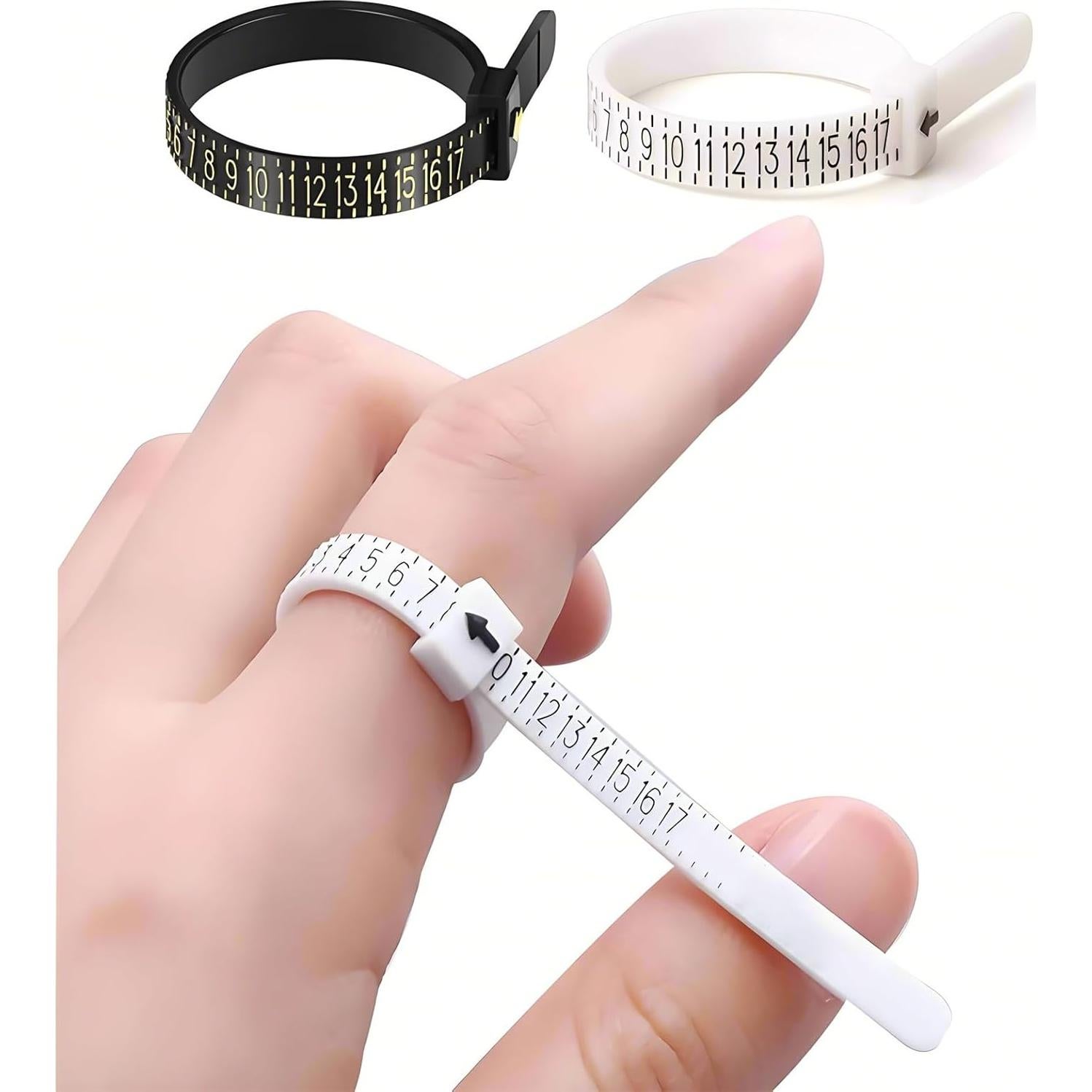 2 Pack US Ring Sizer Measuring Gauge, 1-17 US Rings Size, Plastic Finger Sizing Measure Tool, Reusable Jewelry Sizing Tools, Black White