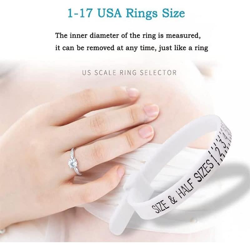 2 Pack US Ring Sizer Measuring Gauge, 1-17 US Rings Size, Plastic Finger Sizing Measure Tool, Reusable Jewelry Sizing Tools, Black White