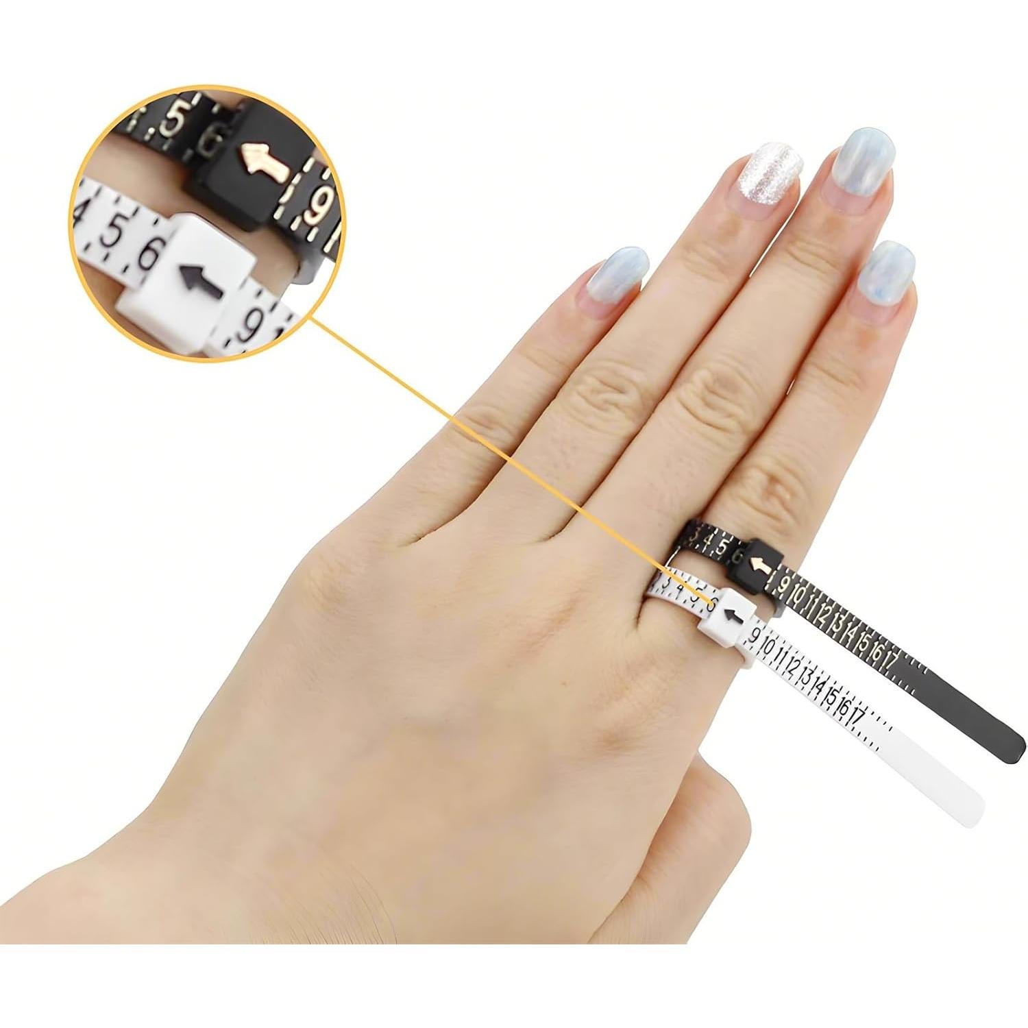 2 Pack US Ring Sizer Measuring Gauge, 1-17 US Rings Size, Plastic Finger Sizing Measure Tool, Reusable Jewelry Sizing Tools, Black White