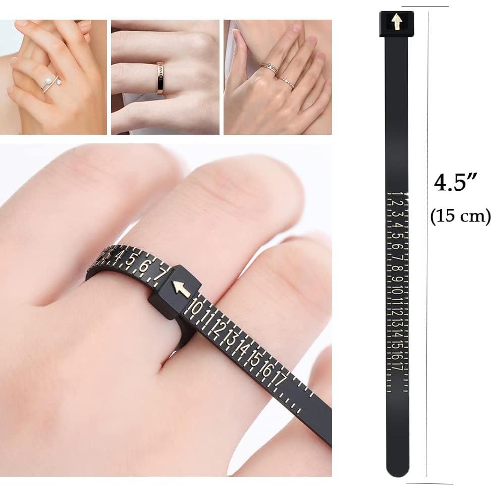 2 Pack US Ring Sizer Measuring Gauge, 1-17 US Rings Size, Plastic Finger Sizing Measure Tool, Reusable Jewelry Sizing Tools, Black White