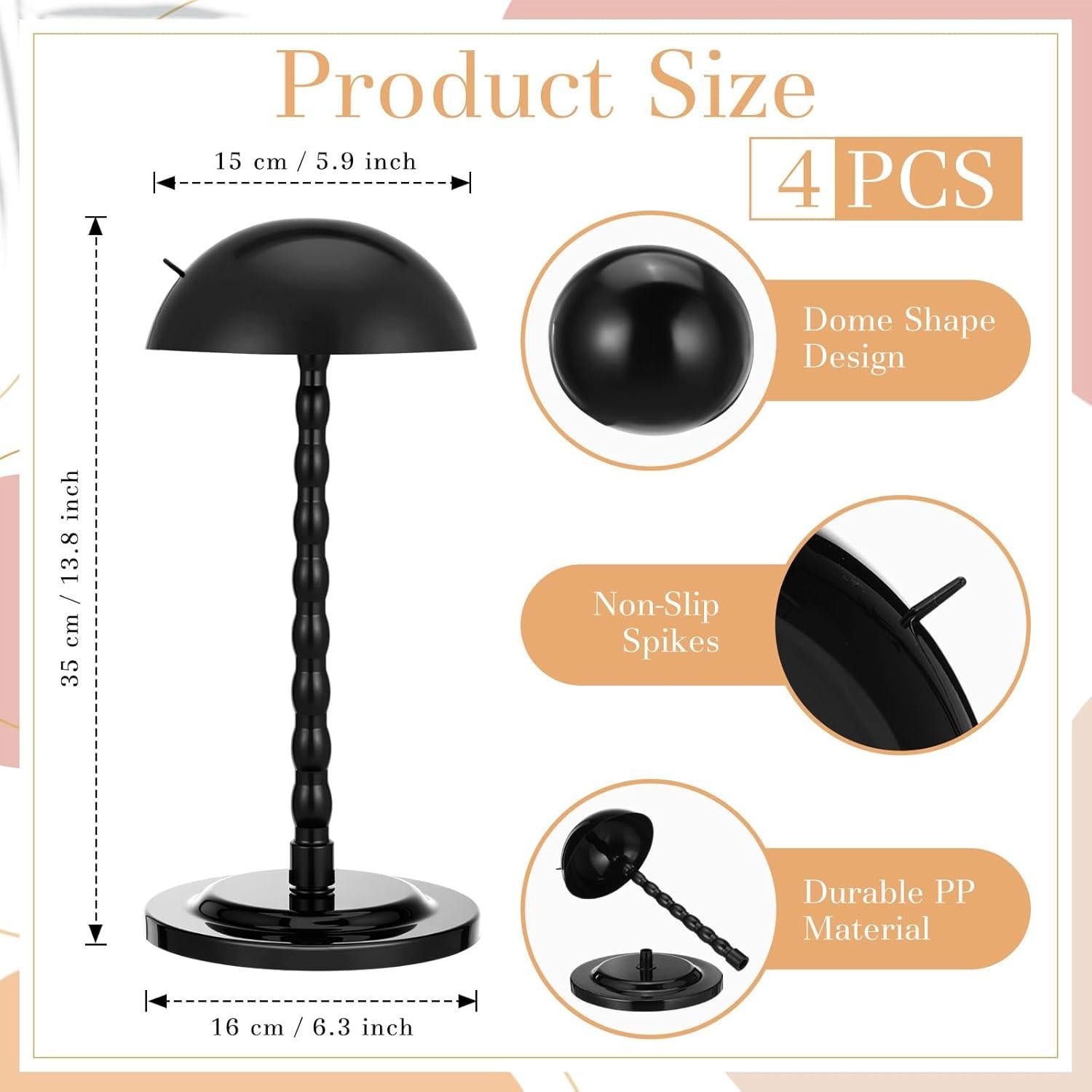 Soporte para Peluca Geelin 4 Pcs Antideslizante 35 cm Negro