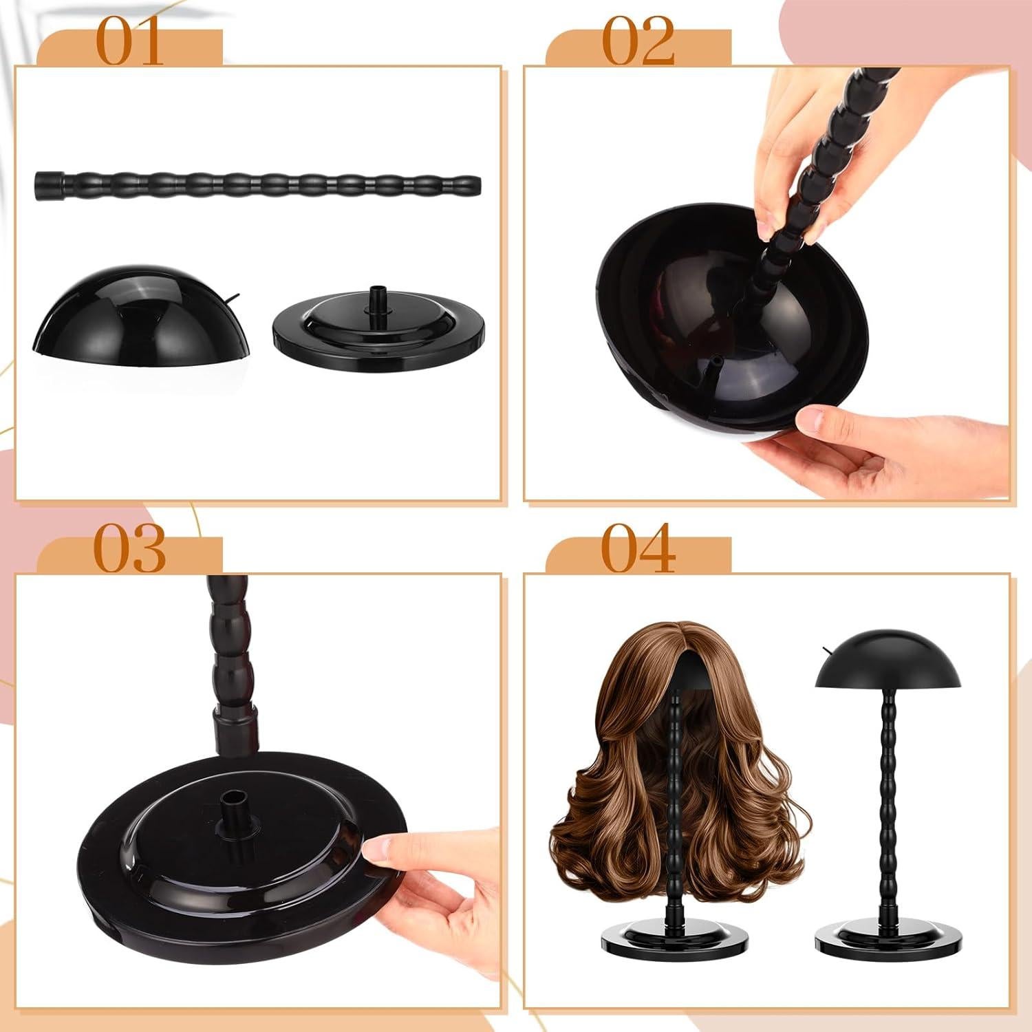 Soporte para Peluca Geelin 4 Pcs Antideslizante 35 cm Negro