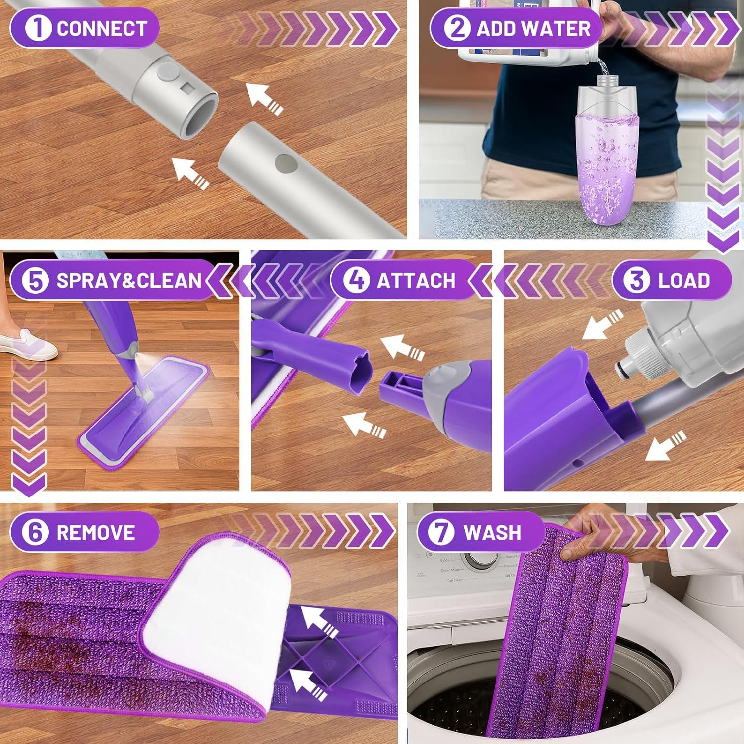 Trapeador Spray HOMTOYOU con 3 Paños Microfibra Reutilizables