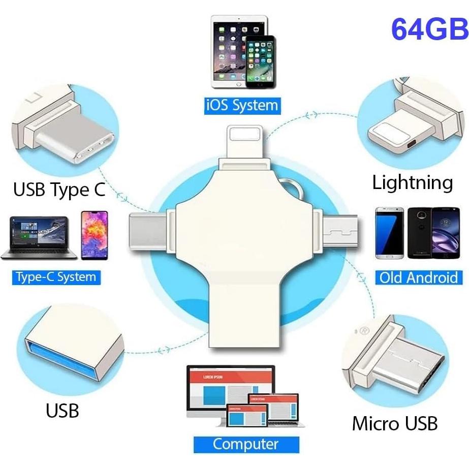 USB Flash Drive 64GB Genérico 4 en 1 USB 3.0 Alta Velocidad