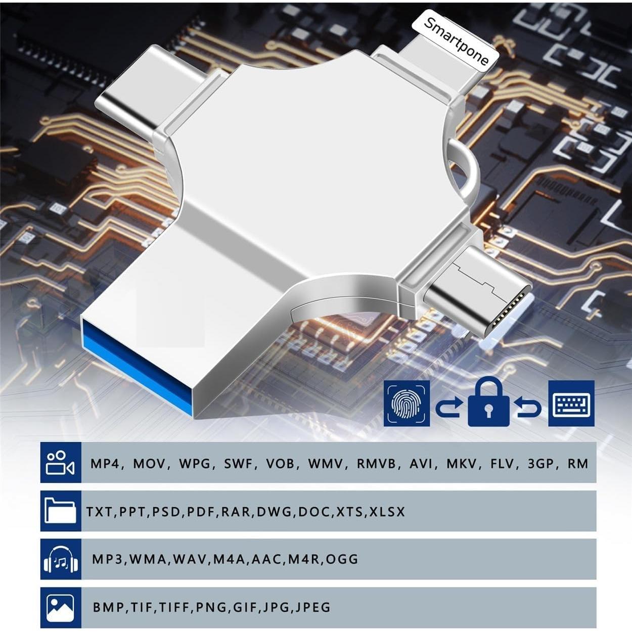 USB Flash Drive 64GB Genérico 4 en 1 USB 3.0 Alta Velocidad