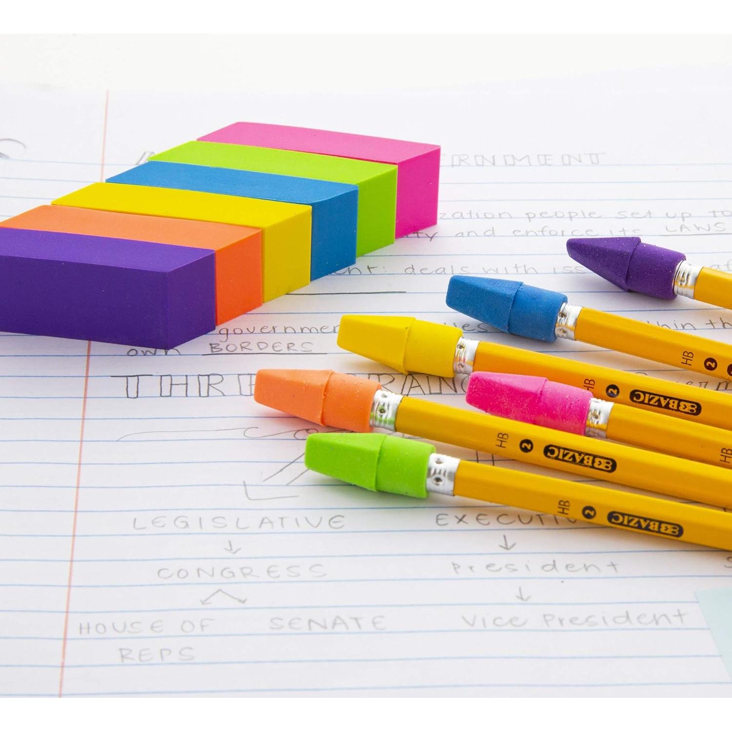 Borradores de Lápiz BAZIC 20 Unidades Color Neón Sin Látex