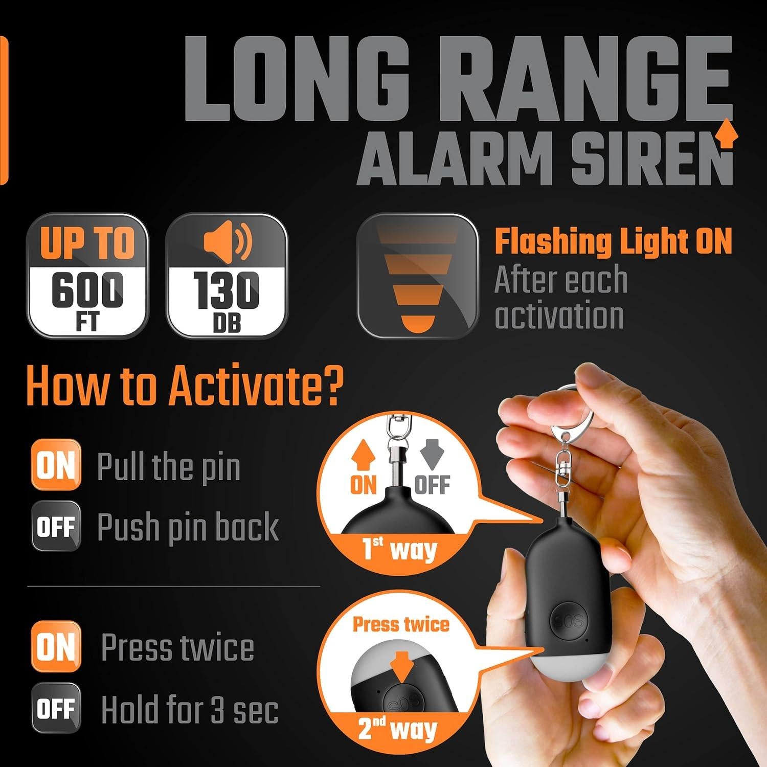 Llave de Alarma Personal WETEN 130dB Recargable USB con Luz LED