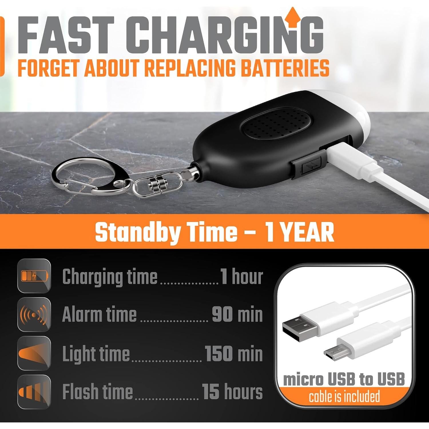 Llave de Alarma Personal WETEN 130dB Recargable USB con Luz LED