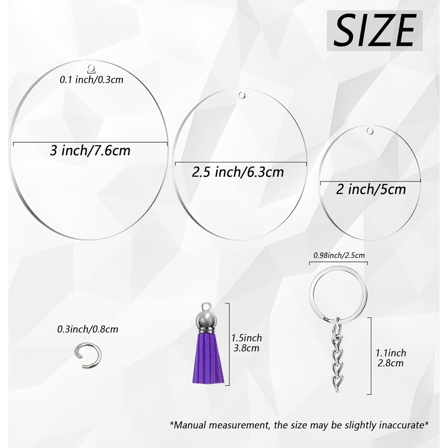 Juego de 150 Llaveros Acrílicos en Blanco Myzzxt - Tamaños Mixtos