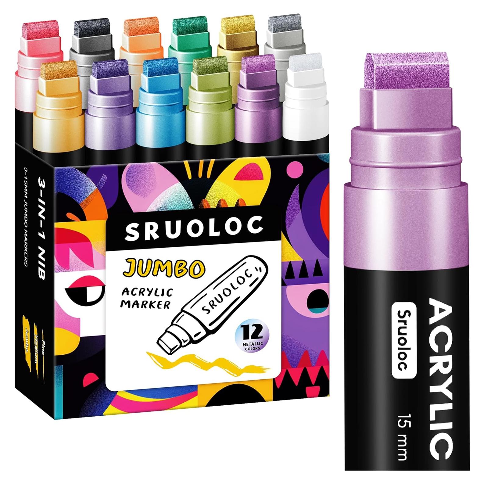 12 Marcadores Jumbo Metálicos SRUOLOC 15mm para Pintura