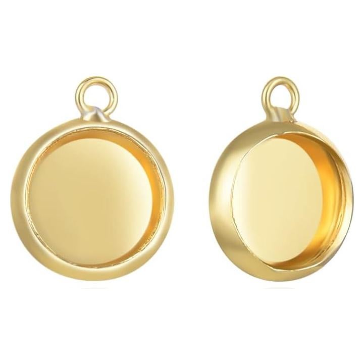 20pcs Adabele Tarnish Resistant Gold Bezel Cup Frame Tray Setting Jewelry Findings for 6mm Round Cabochon Photo Cameo Resin Pendant Jewelry Making BF49-6