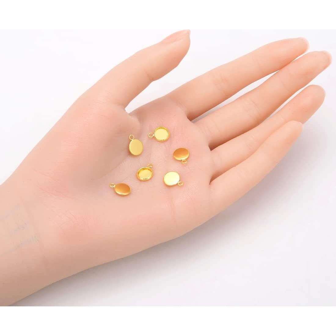 20pcs Adabele Tarnish Resistant Gold Bezel Cup Frame Tray Setting Jewelry Findings for 6mm Round Cabochon Photo Cameo Resin Pendant Jewelry Making BF49-6