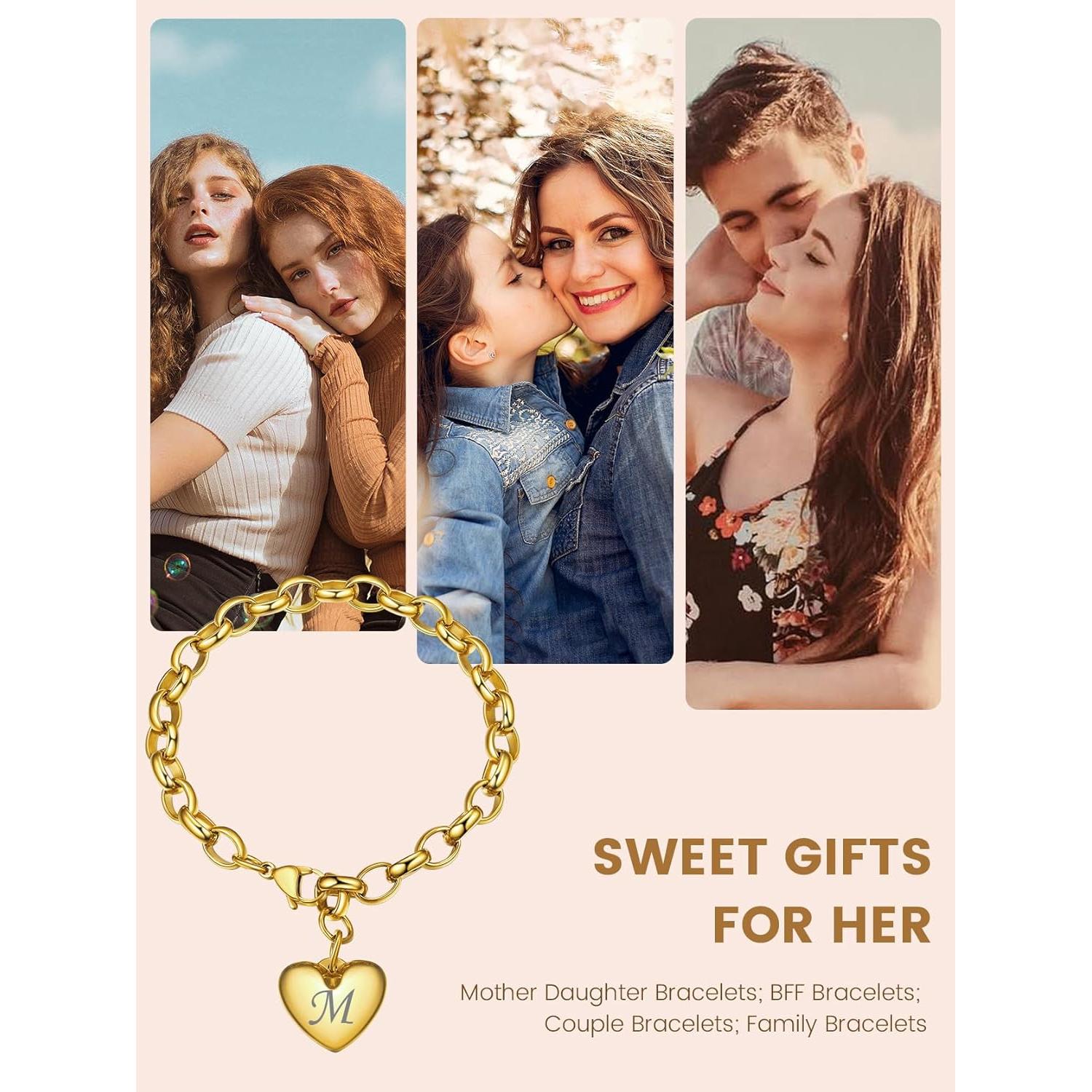 Pulsera ajustable GoldChic con encanto corazón inicial S