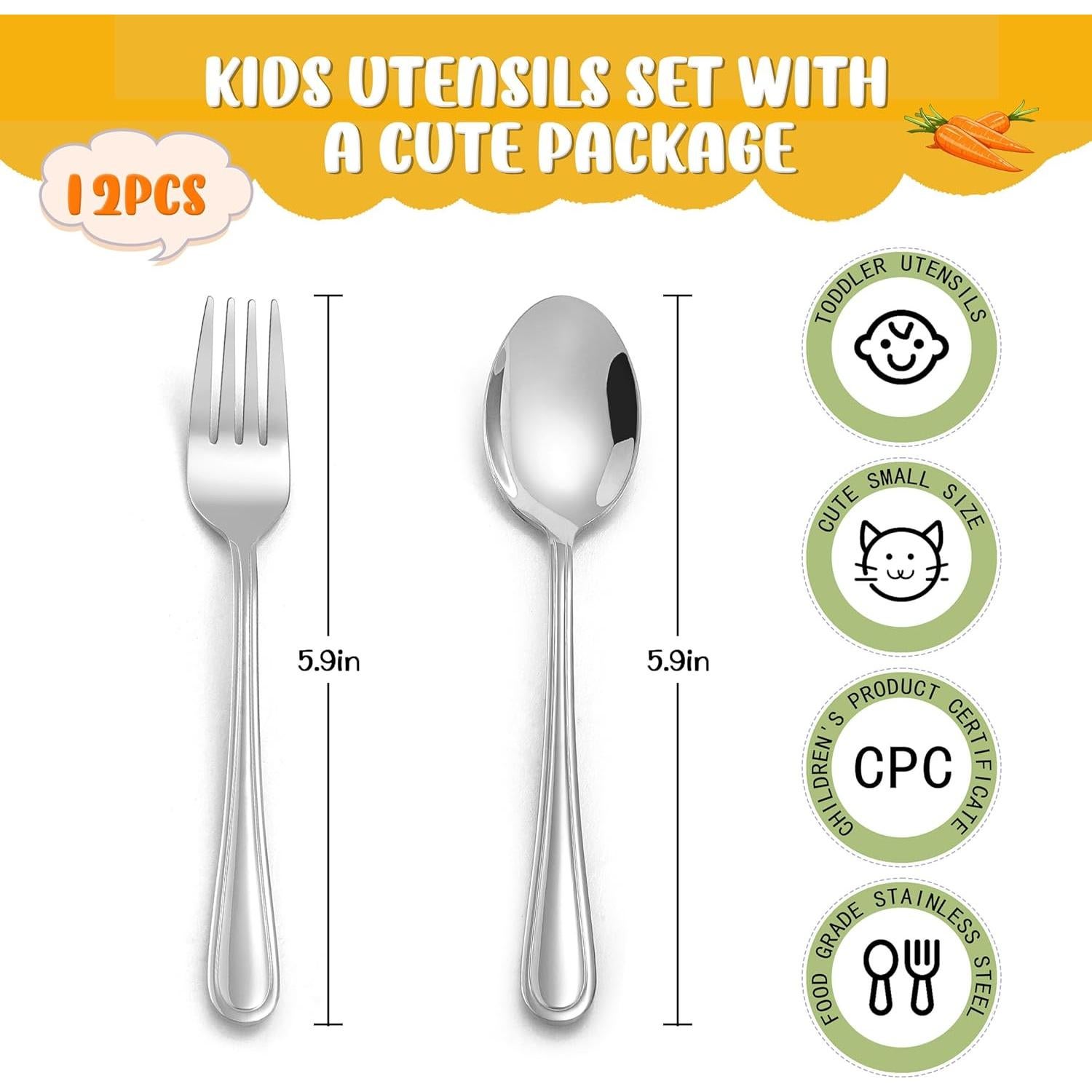 LIANYU Set de Cubiertos para Niños 12 Piezas Acero Inoxidable