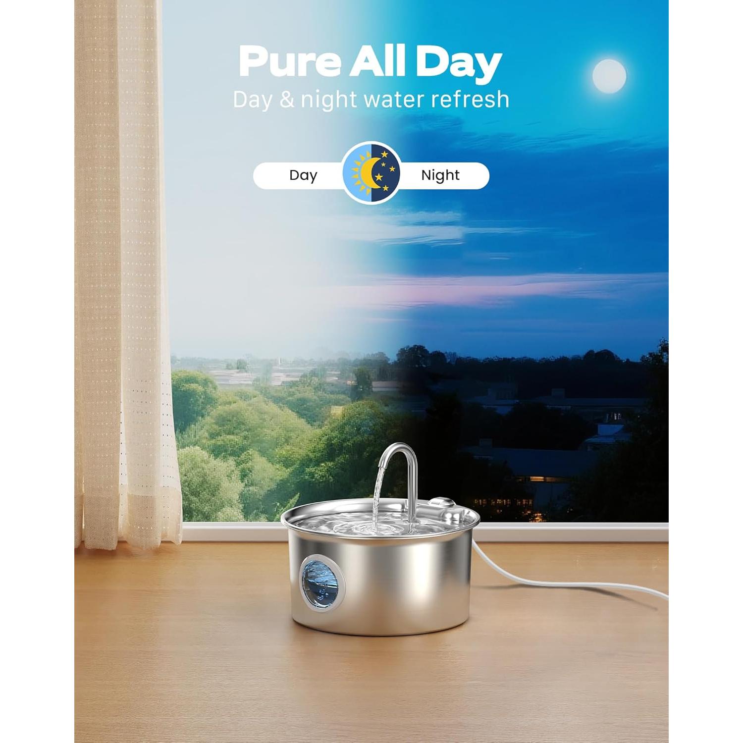 Fuente de Agua para Gatos ATMZIQXR 2.6L Acero Inoxidable Silenciosa