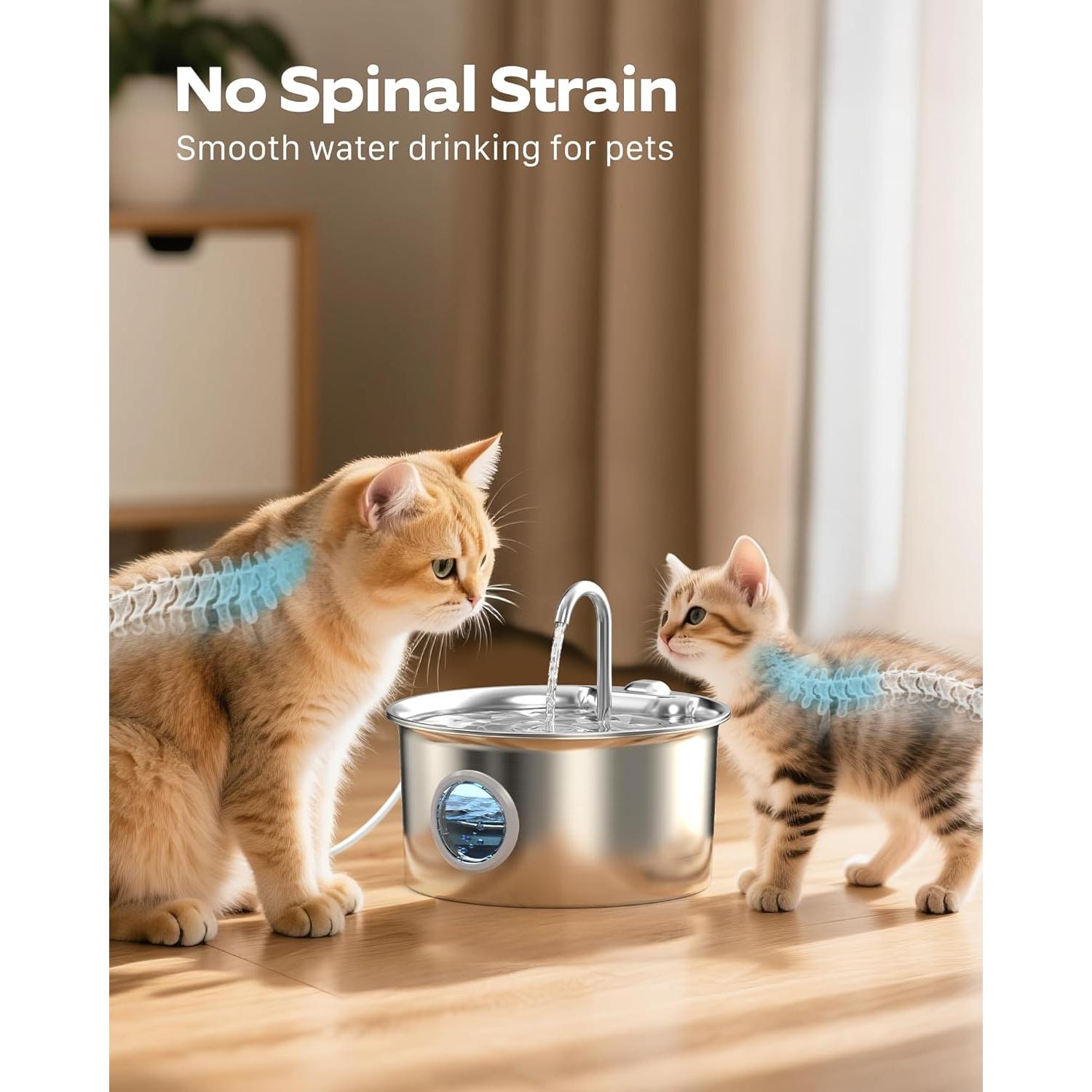 Fuente de Agua para Gatos ATMZIQXR 2.6L Acero Inoxidable Silenciosa