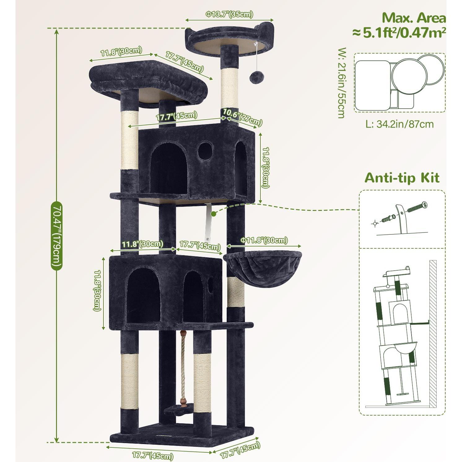 Árbol para Gatos Globlazer F70B 180 cm Gris Oscuro Multi-Nivel