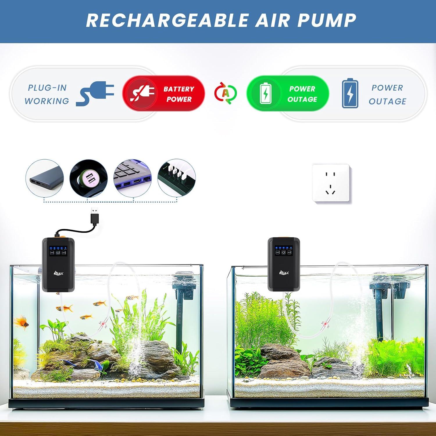 Bomba de Aire para Acuario AQQA 1.5W Recargable 80 Gal